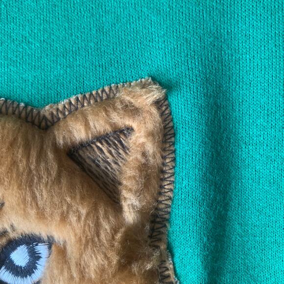 Vintage Beanzie Green Cat Nightgown Shirt Dress 1990s Fuzzy Cat Applique Bell - Picture 13 of 15